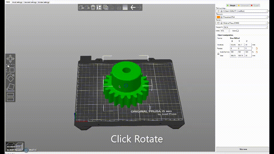 Rotating an object in PrusaSlicer