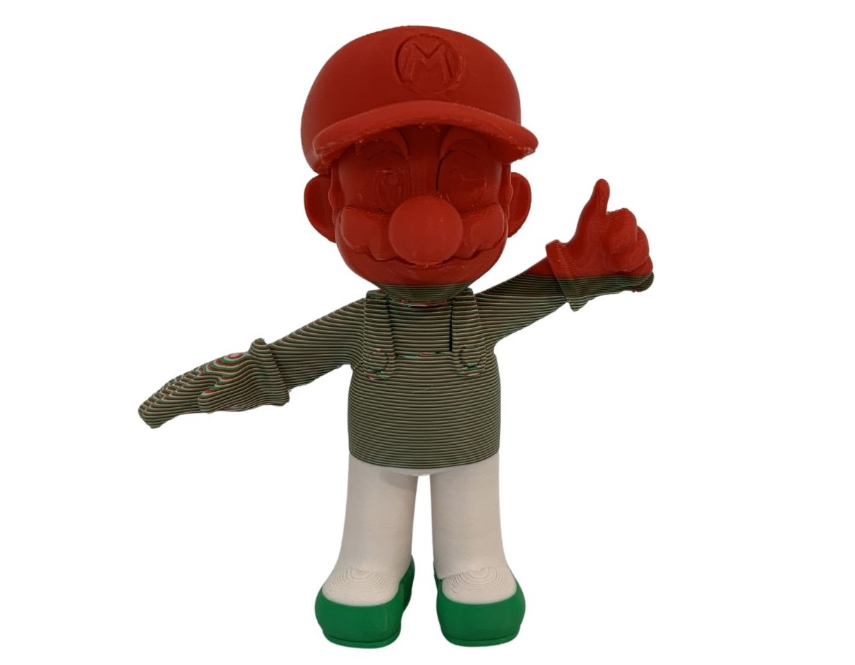 3D printed multi-coloured mario from otherwise wasted filament