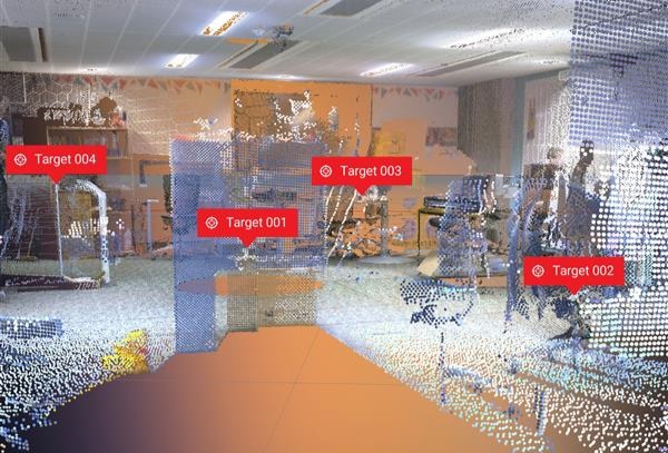 Scanning with 4 targets visible at different heights