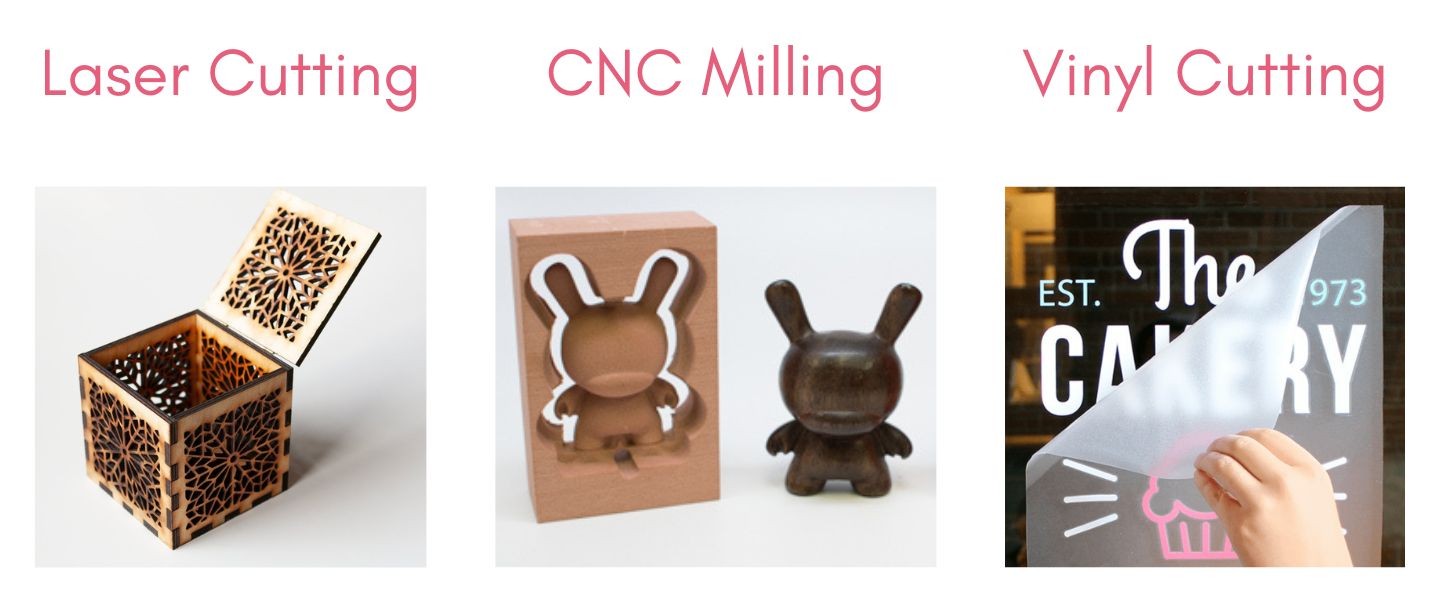 Laser cutting, CNC milling and vinyl cutting examples
