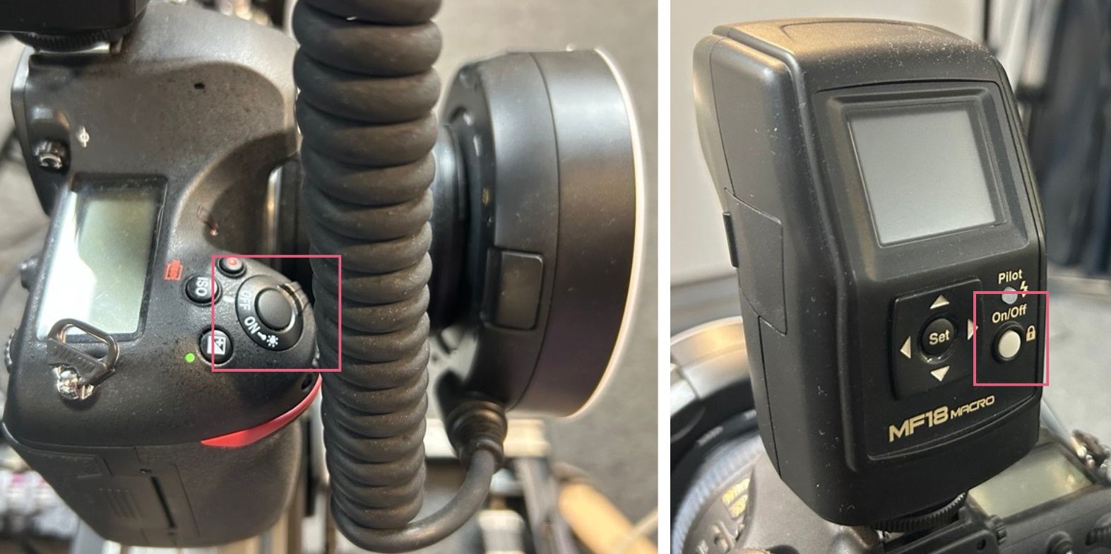 Rigster turning on camera and flash