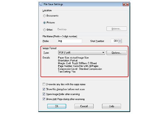 Epson Expression 11000XL file save settings
