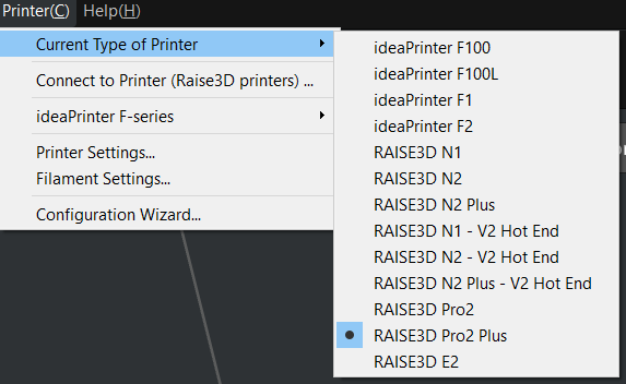 ideaMaker Printer selection