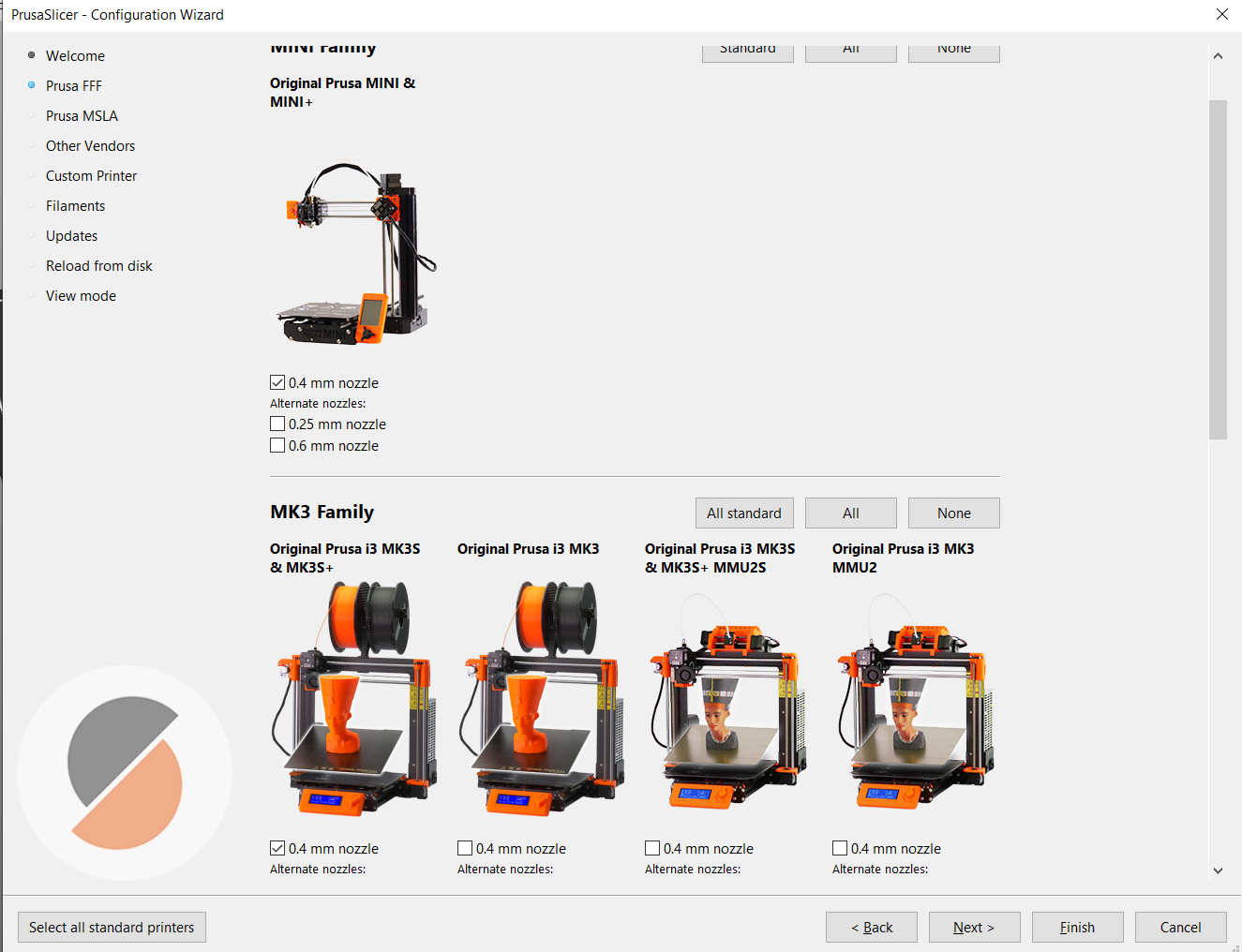 PrusaSlicer Printer list