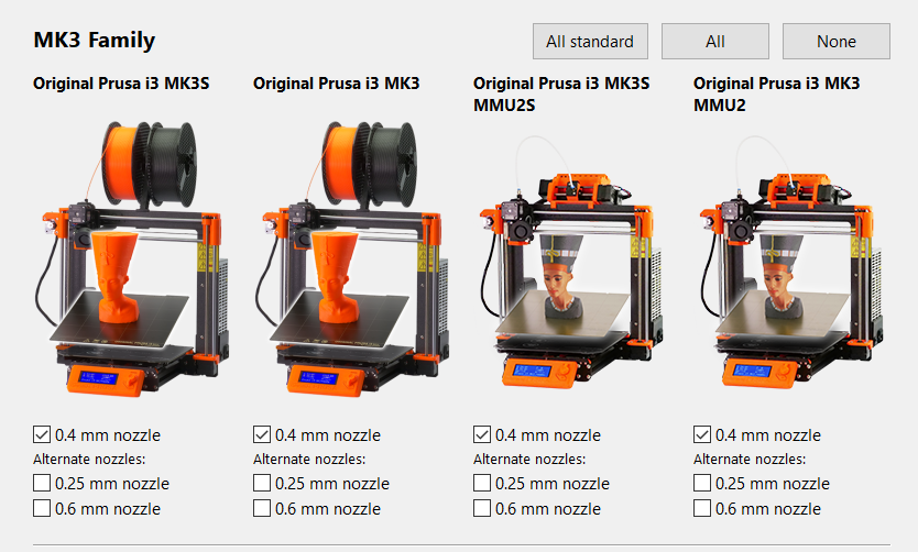 PrusaSlicer Printer list